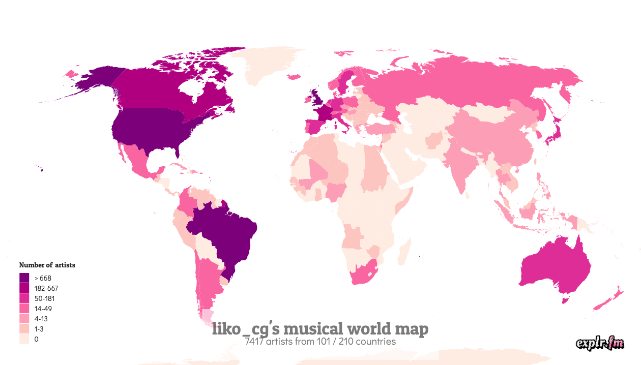 De que lugar no mundo são os artistas que você escuta?